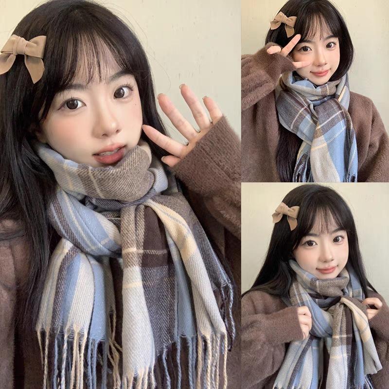 Japanese Soft Girl Autumn and Winter Small Fresh Literary Plaid Scarf Female Student Warm Versatile Couple Gift Korean Version Scarf