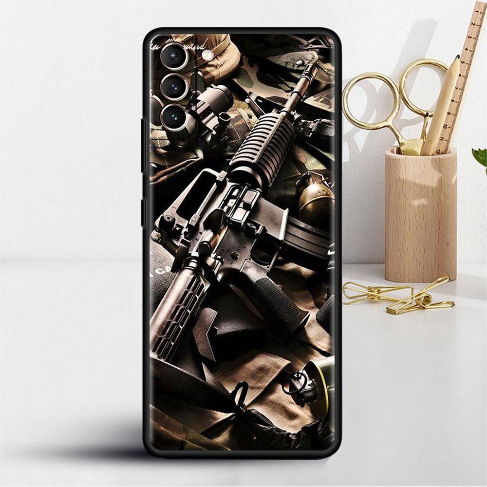 AK47 Handgun Gun BUllets Soft Case For Samsung Galaxy S22 S20 FE S21 S10 S9 Plus S8 Note 20 Ultra 10 Lite Phone Cover Shell