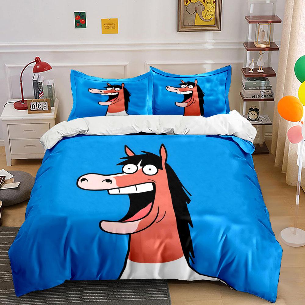 Smiling cartoon horse illustration. Bedding sets Duvet cover sets Duvet covers Pillowcases(1 * Duvet Cover 2 * Pillowcases without duvet insert)