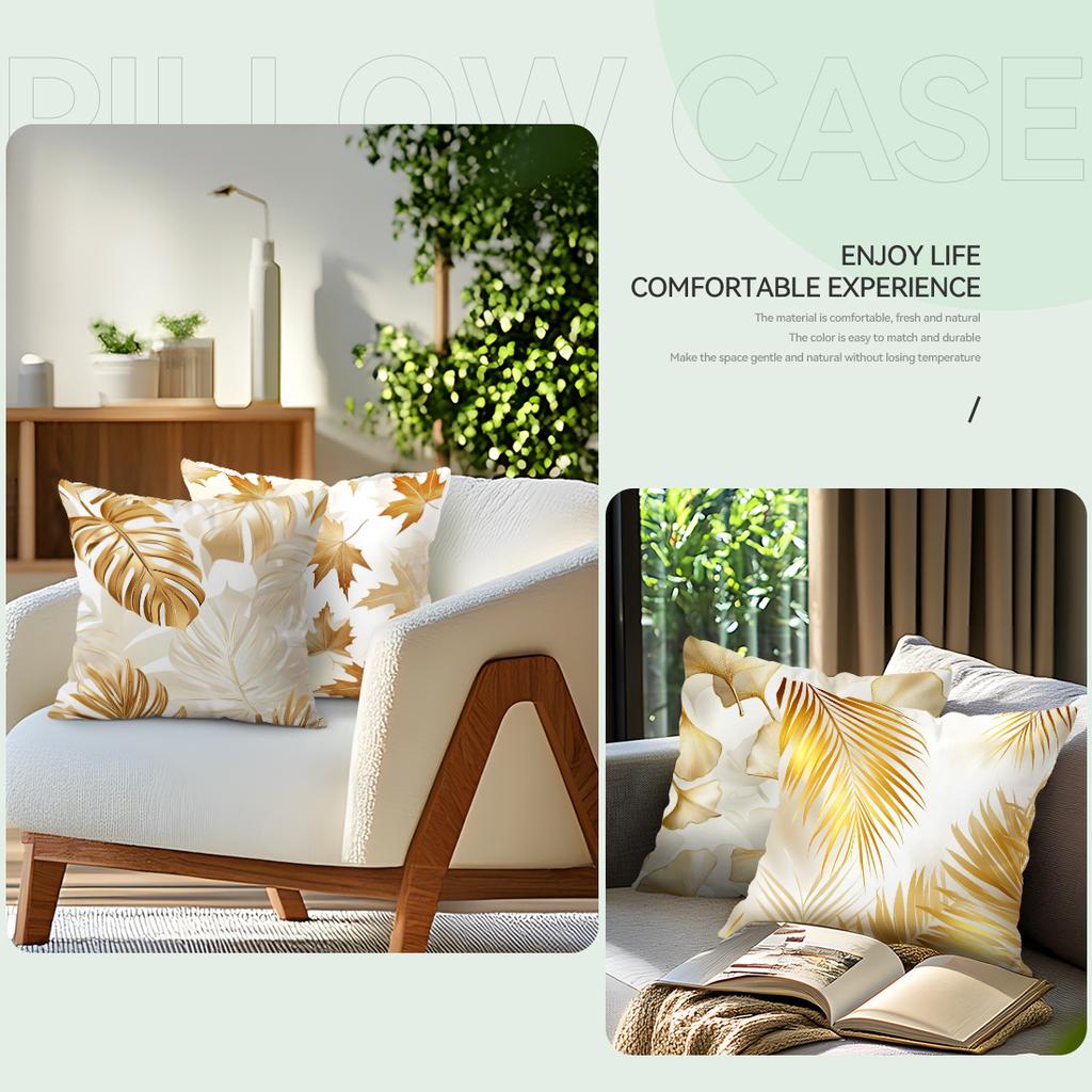 Golden Leaves Cushion Pillowcase Printed Polyester 40/45/50Cm Throw Pillowcover Decorative Sofa Cushion Pillowslip Home Decor