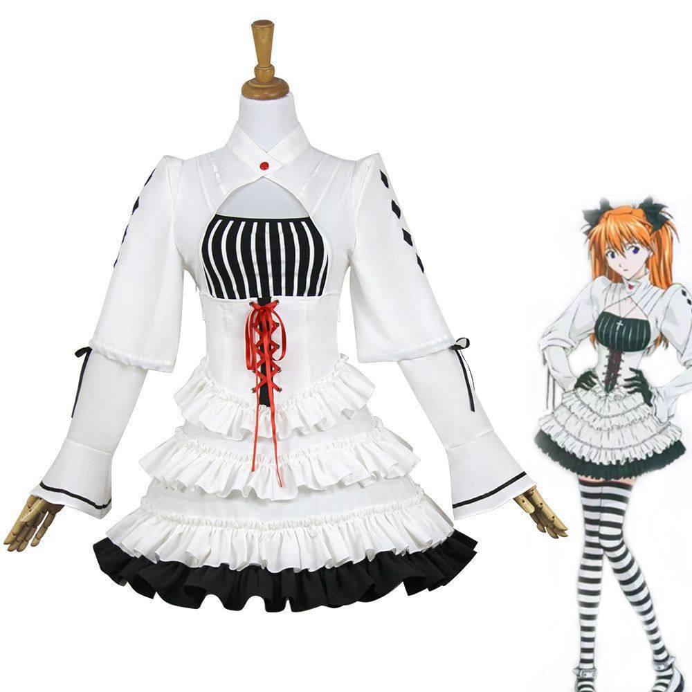 Eva New Evangelion Asuka Anime Gothic Lolita Cosplay Dress Set - White Short Skirt