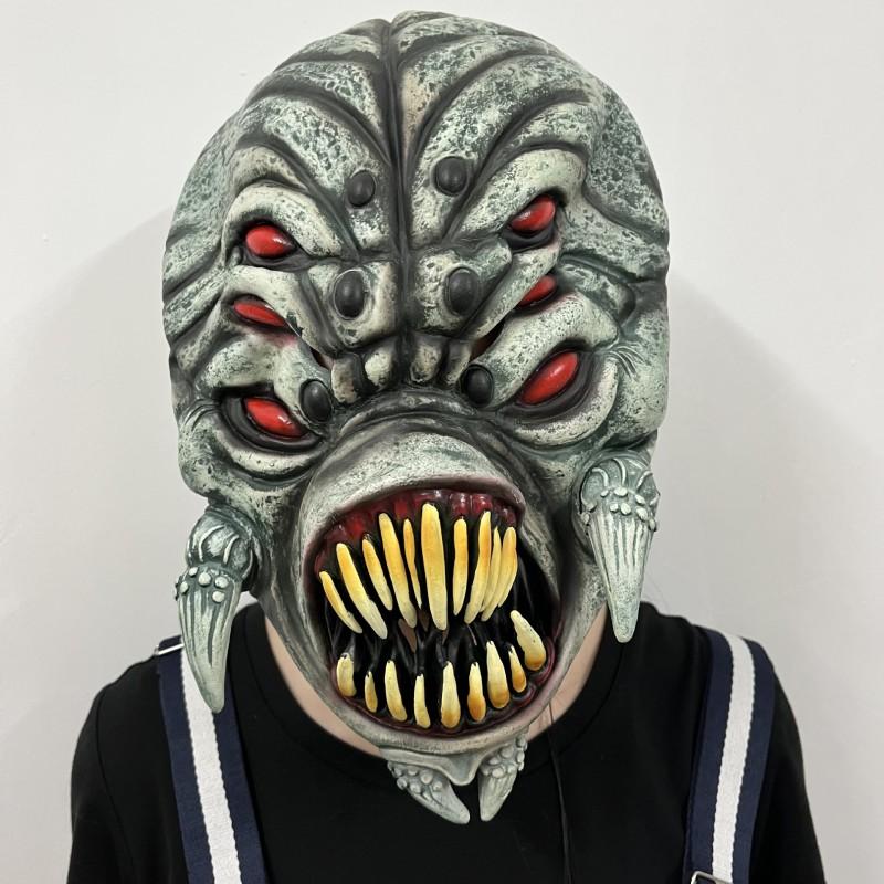 Halloween Demon Monster Mask 3 Eyes Fangs Full Head Cosplay Party Prop Film Makeup
