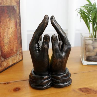 Creative Resin Home Garden Palm Night Light Statue with Prayer Hands, Garden Decoration