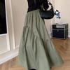 Spring New Elastic High Waist Fashion Loose Long Skirts Women Pleated Patchwork Summer A-line Skirt Female Elegant Temperament Simple Lady Skirt 26290