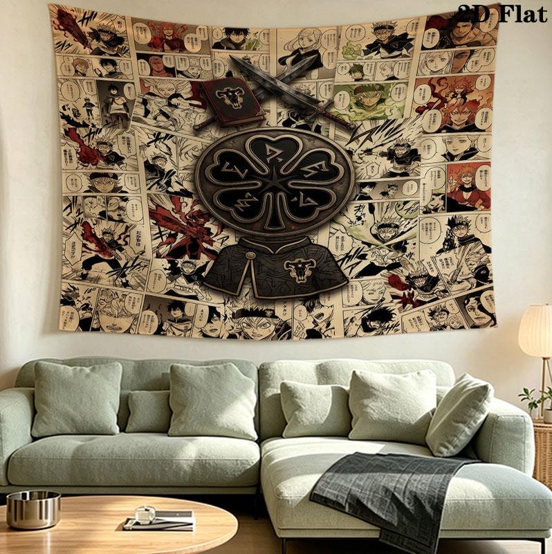 Arazzo da Parete Black Clover Appeso Estetico alla Parete Coperta in Tessuto Stampato Arazzi Decorativi per Camera da Letto Soggiorno Decorazione per la Casa