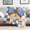 Cartoon Bow Tie Checkered Design Fleece Blanket Playful Kawaii Style Soft Warm Throw Interior Decoration Bedding Cover For Home