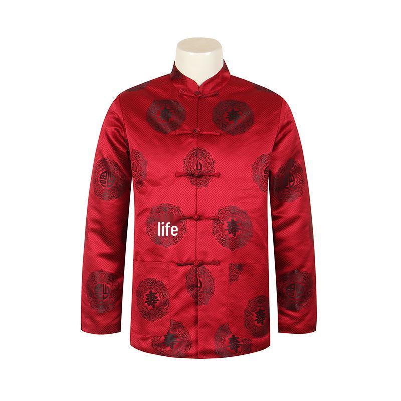 Men's Brocade Tang Jacket: Festive Chinese-Style Cotton Top for Autumn/Winter