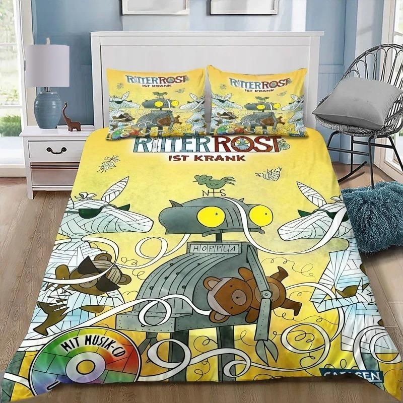 Housse de couette taie d'oreiller parure de lit imprimé dessin animé Ritter Rost Taille Jumeau Complet Queen pour Chambre d'Enfants Cadeau 135x200 135x200cm (3pcs)