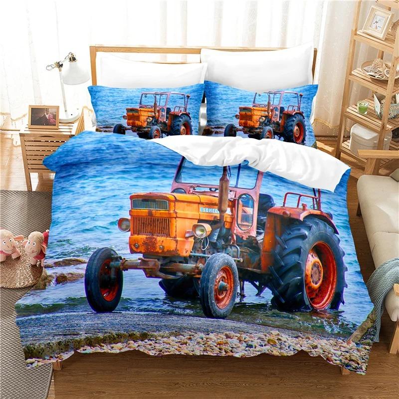 Popular Bedroom Bedding Set For Men Super Cool Motorcycle Tractor Bedding Set Luxury 100% Polyester Bed Cover Sets Pillowcases