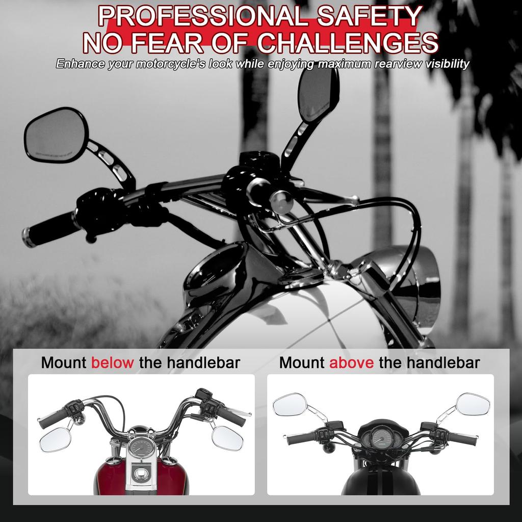 WOWTK Chrome L & R 8mm Rearview Mirrors for Harley FLSTC FXDB Dyna FXDF FLSTF