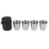 4 Stück Edelstahl-Wasserglas mit schwarzer Leder-Tragetasche für Outdoor-Camping, praktisches Reise-Whiskey-Wein-Glas