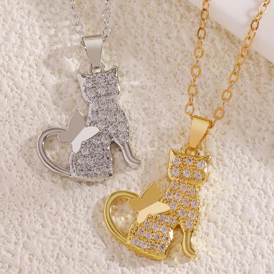 Collana Ciondolo Gatto Zirconia Cubica Gatto Carino Collana Farfalla Fascino Animale Gioielli Regalo per Amanti dei Gatti Donne