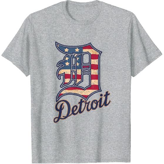 Nate Willis Detroit American Flag Old English D T-Shirt - Men's Black Small Modern Classic Letter Print Short Sleeve T-Shirt