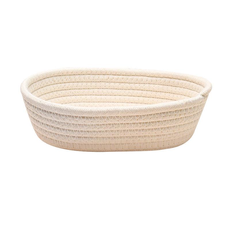 Nordic Minimalist Woven Cotton Rope Storage Basket - Round & Oval Options for Desktop, Ornaments, Bedside Storage