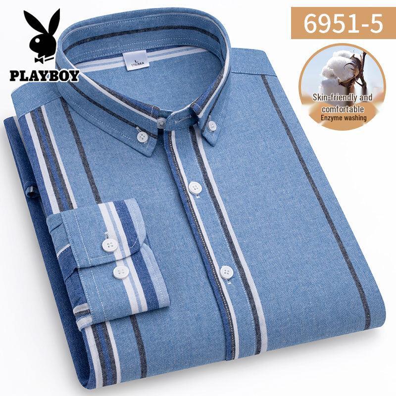 Мужская оксфордская рубашка PLAYBOY в полоску с длинным рукавом M