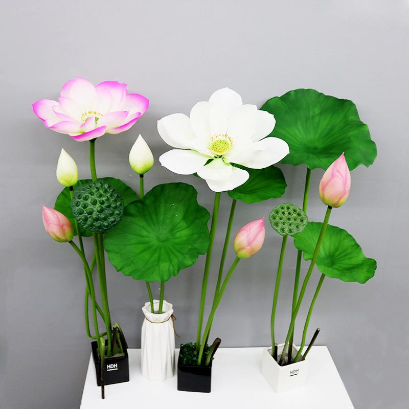 Artificial Lotus Bouquet with Stem, Leaf, and Seed Pod Decoration - Silk Flower Ornament