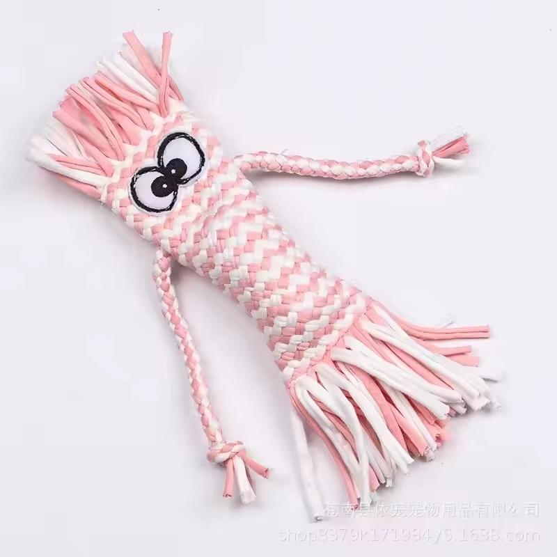Dog Rope Chew Toy Straw Head Braided Knot Doll Squeaker Sound Toy Molar Dog Toy Pet Training Pet Interactive Toy Pet Supplies
