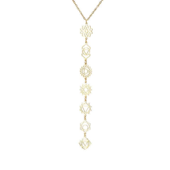 

Skyrim 7 Chakra Pendant Necklaces for Women Stainless Steel Gold Color Choker Yoga Meditation Energy Jewelry Birthday Gift 45-50cm