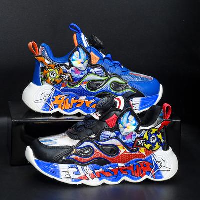 Baskets à boucle rotative Ultraman Boys Chaussures lumineuses pour enfants Printemps et Automne Chaussures de course à plateforme pour enfants moyens et plus âgés Chaussures de papa