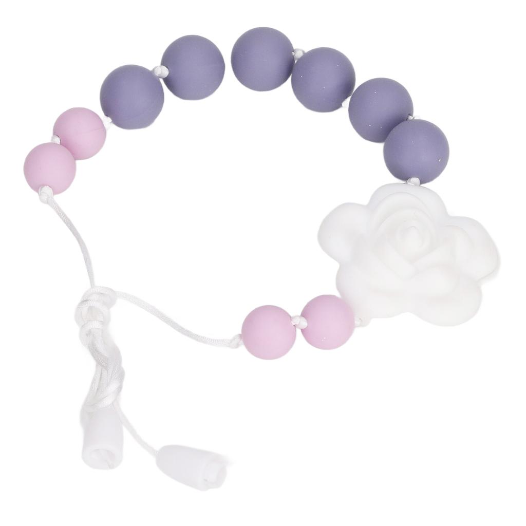Baby Rose Shaped Pendant Chewable Teething Necklace Silicone Beaded Teething Bracelet Ring Toy for Infant