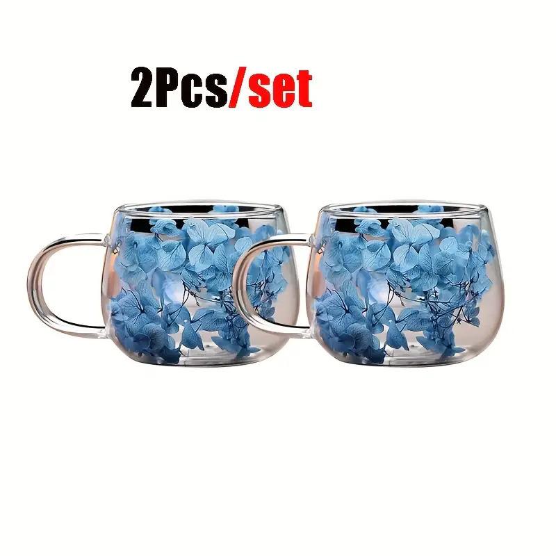 Doppellagiger Glasbecher mit konservierter Blume - Hitzebeständiger Borosilikatglasbecher für Kaffee oder Milch.