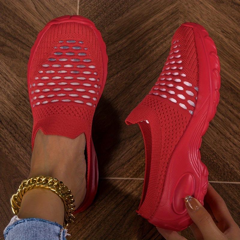Women's Slip-On Sneakers, Knit Mesh Breathable Upper With High Elasticity Soft Sole, Casual Sports Shoes For Daily Wear