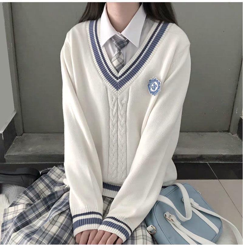 Unisex College Style V-Neck Long Sleeve Knit Sweater Vest for Spring and Autumn