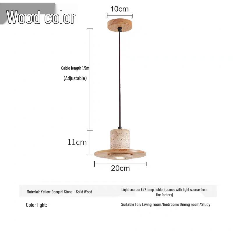 Yellow Travertine Retro Pendant Light - Wabi-Sabi Cream Style for B&B, Restaurant, or Bedroom Includes LED White Light