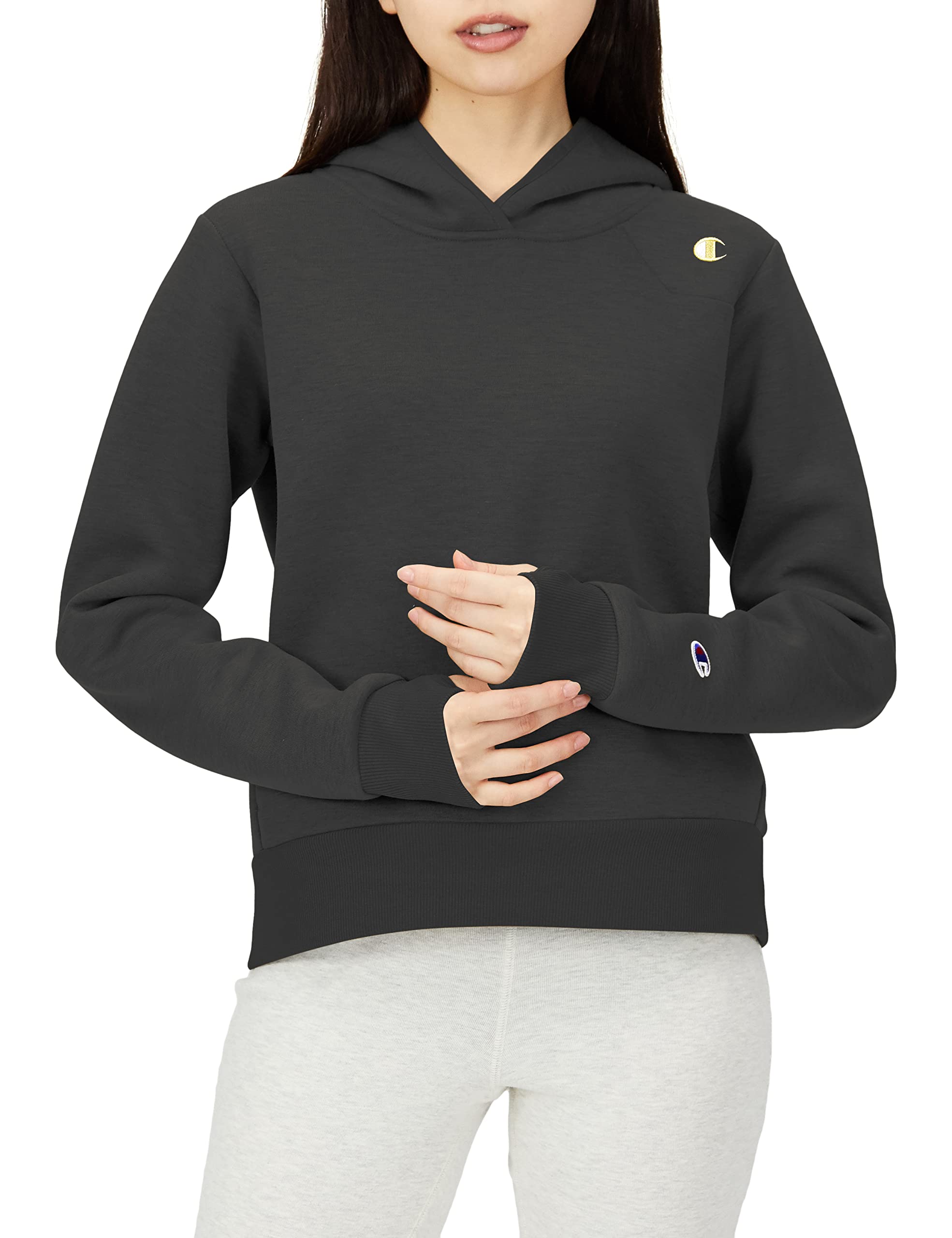 

Парка с длинным рукавом, эластичная, термо-водоотталкивающая, One Point Logo Tech Weave 3LS, толстовка с капюшоном, черная, размер L [Champion] CW-WS102, женская чёрный