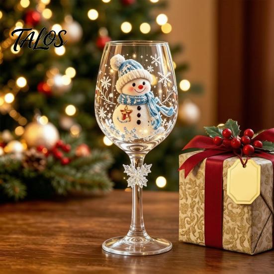 Dekoratives Glasgeschirr für Feiern Weihnachts-Weinglas, Weihnachtsmann Schneemann Rentier Strumpf Baum Kranz Muster Premium-Becher Feiertags-Glasware