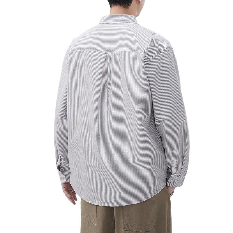 New Spring Japanese Retro Men's Striped Cotton Long-sleeved Shirt American Work Shirt