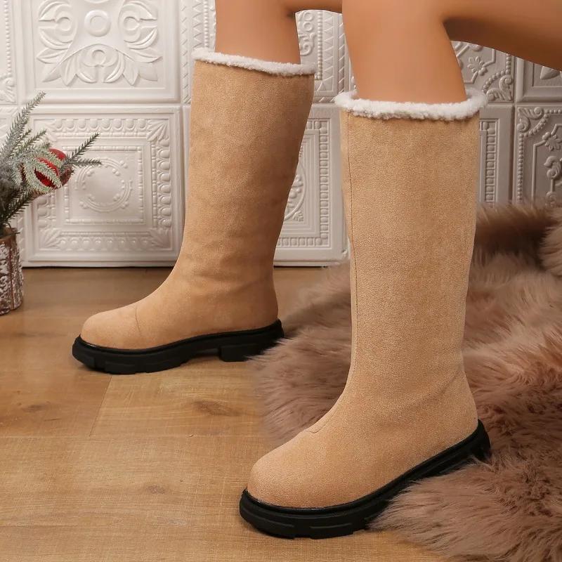 Fashion Women Platform Flats Suede Snow High Boots Fur Warm Shoes 2024 Winter New Short Plush Chelsea Boots Casual Sport Botas Mujer