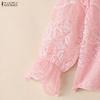 ZANZEA Women Casual Round Neck Long Sleeve Loose Lace Blouse