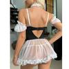 Fashion Women Sexy Lingerie Cute Bra Lace Pajamas Backless With Garter  With Thong Lingerie Set