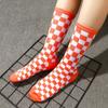Cotton Sports Street Female Women Hosiery Checkered Socks Middle Tube Socks Korean Style Socks