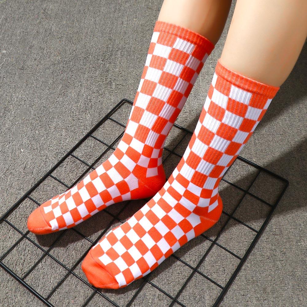 Cotton Sports Street Female Women Hosiery Checkered Socks Middle Tube Socks Korean Style Socks