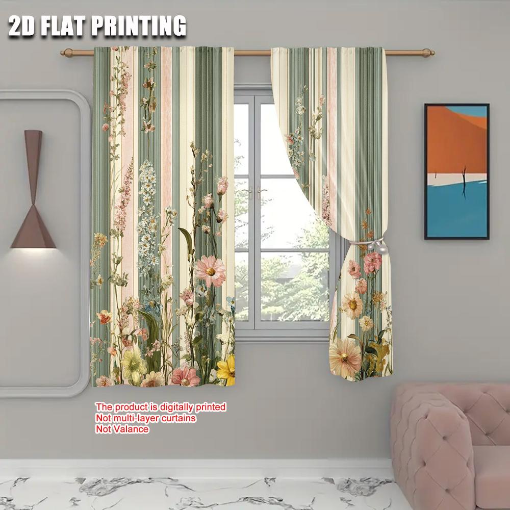 2pc   Window Curtains Botanical Blossoms Durable Polyester  Without Electricity Birthday Party Use for Seasonal Decorations
