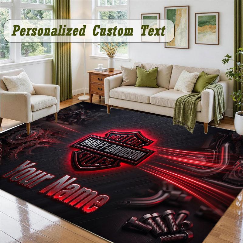 Crystal Velvet Square Rug Custom NameHarley-Davidson Pattern Non Slip Home Floor Decor Rug