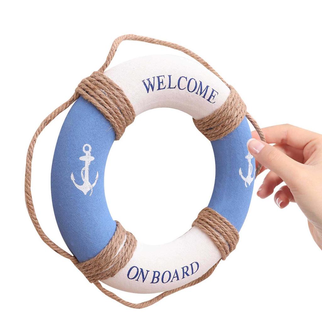 1Pcs 30Cm Lifebuoy Wall Hanging Decoration Blue Iron Anchor Mediterranean Style Door Sign for Cafe Restaurant Club Home Decor