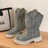 Hollow women's boots autumn cowboy boots new versatile platform Martin boots western mid-outdoor short tube fashion fashion cloth