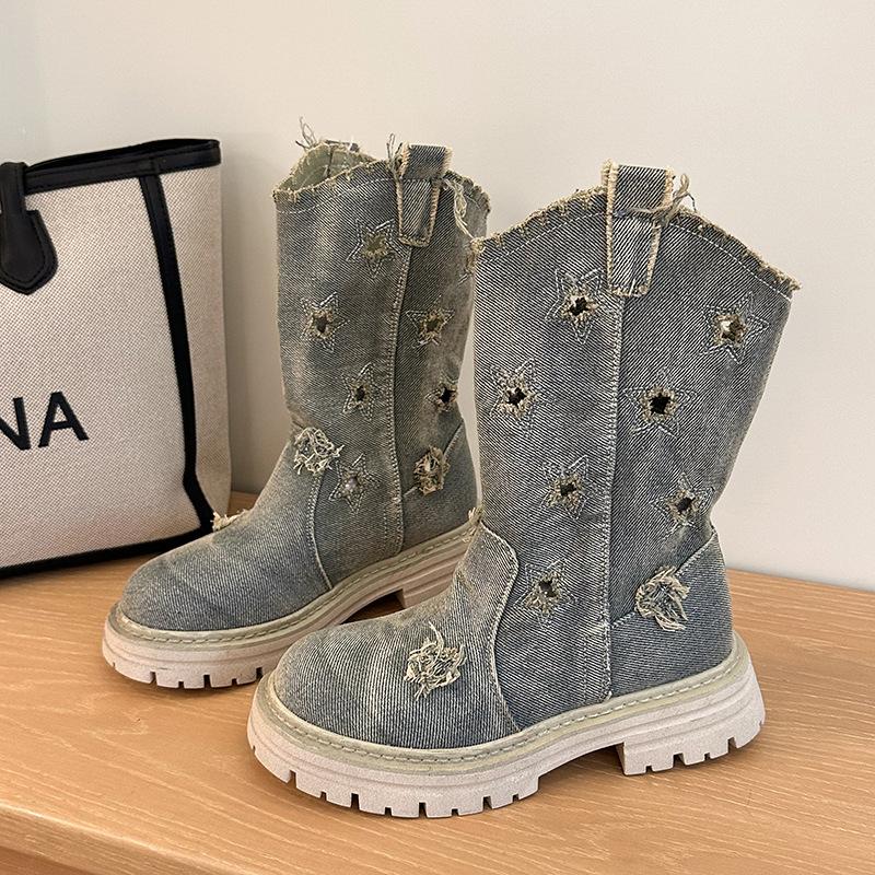 Hollow women's boots autumn cowboy boots new versatile platform Martin boots western mid-outdoor short tube fashion fashion cloth