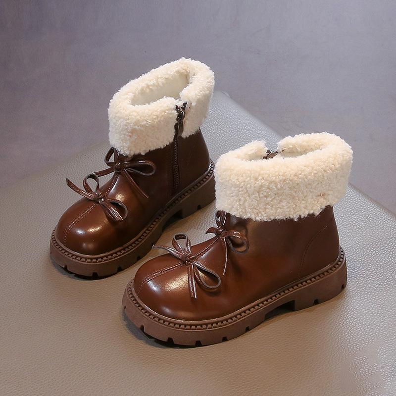 Children's Martin boots winter 2025 new two cotton baby girl leather boots soft sole non-slip girls short boots