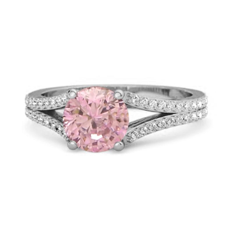 

Pink Topaz Split Pavé Band Ring - Sterling Silver 6.5 біле золото кольору