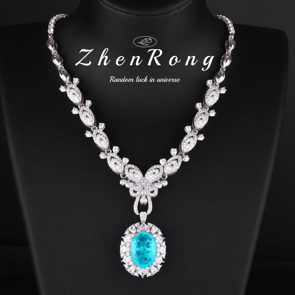 

Luxury Neon Blue Paraiba Necklace Full Diamond Wedding Party Set with Pigeon Blood Red Gemstone Jewelry