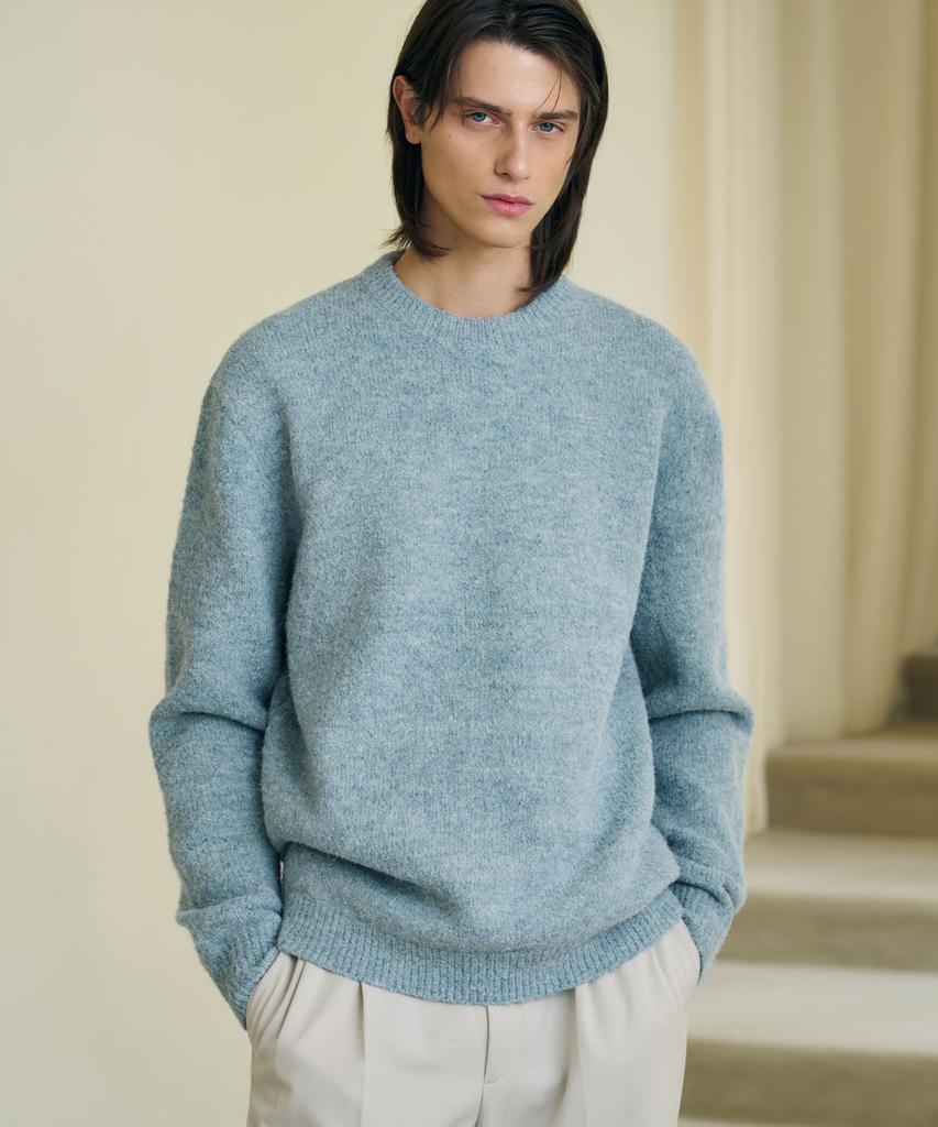 DRAW FIT Wool Blend Hairy Knit [Sky Blue]