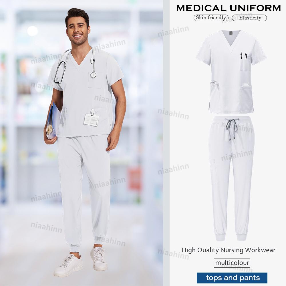 Scrubs Men Women Scrubs Uniforms Medical Jogger Set Nurses Accessories Dental Clinic Pet Grooming Scrub Top Pants Sets