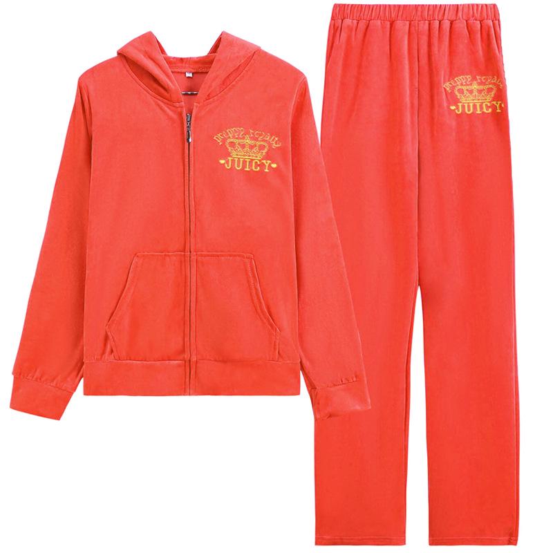 Women's Gold Velvet Embroidered Sports Suit - 2022 Spring/Autumn New Style Casual Two-Piece for Running