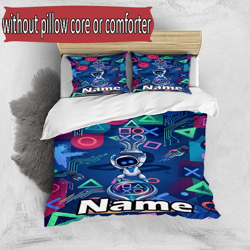 3pcs Duvet Cover Set (1*Duvet Cover + 2*Pillowcase, Without Core), Custom Name Cosmic Bot Crew Pattern Bedding Set, Home Bedroom Decor Gift