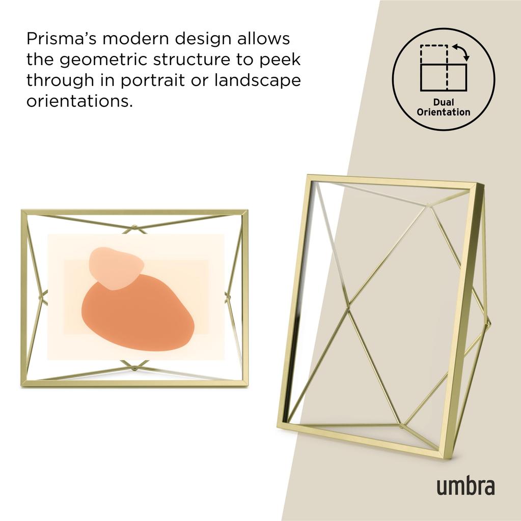 Umbra Prisma Photo 5x7 2L for Tabletop and Wall Mounted Photo Brass Frame, Inches, Size, Display,