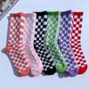 Cotton Sports Street Female Women Hosiery Checkered Socks Middle Tube Socks Korean Style Socks